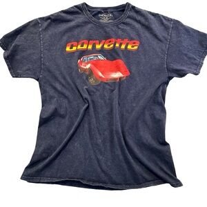 Corvette Mens Graphic Tee XL Vintage Style Navy Blue Washed Tee Casual Comfy Car
